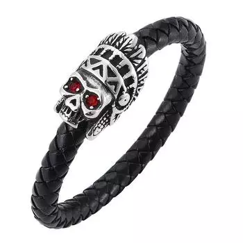 Punk Bracelet Men Skull Bracelet Genuine Leather Bracelet & Bangle Rock Jewelry Gift 165mm чёрный