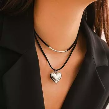 Punk Clavicle Chain Adjustable Love Necklace Charm Chokers Heart Pendant Necklace Party серебряный