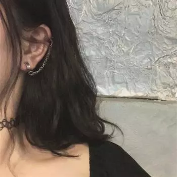 Punk Hip Pop Earrings Clip Tassel Chain Ear Bone Clip Dangle Earring Fake Piercing Ear Cuff Earrings ARI