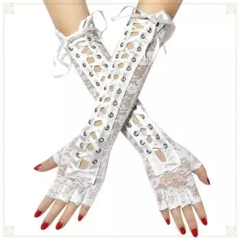 Punk Hot Girl Flower Wedding Women s Team Strap Sweet Cool Gloves White (S0019)