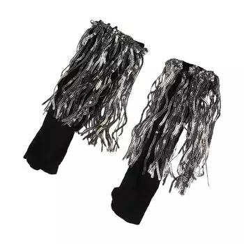Punk Lace Fingerless Gloves Spangle Shiny Sequin Sleeves Fashion Tassels Oversleeve Party серый