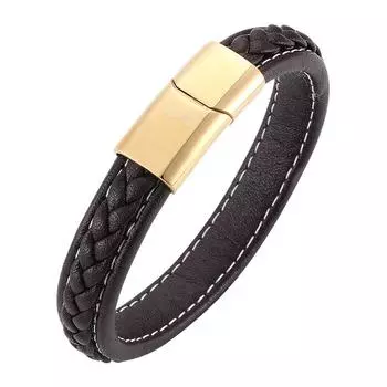 Punk Men Bracelet Brown Leather Bracelet Stainless Steel Buckle Male Jewelry Bracelets 165mm коричневый