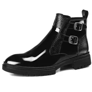 Punk Men s Ankle Boots Brand Black Platform Motorcycle Boots Fashion Buckle Strap Winter Working Boots for Men Botas Para Hombre 38 чёрный