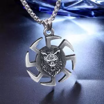 Punk Men s Necklace, Domineering Wolf Head Wind and Fire Wheel Pendant ,A Gift for My Boyfriend 5*5cm дубильная кора