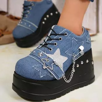 Punk Metal Chain Thick Sole Ankle Boots for Women Winter Thick Sole Cowboy Boots for Women Black Gothic Rivet Chain High Heels 36 чёрный
