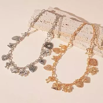 Punk Metal Necklace Y2k Sweet Choker Exquisite Heart Pendant Necklace Women золотой