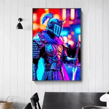 Панк Неоновый Рыцарь Плакаты и принты Дух Воина Холст Картина Настенные Художественные Фотографии для Гостиной Офиса Украшения Дома Подарок Без Рамки 21*30cm