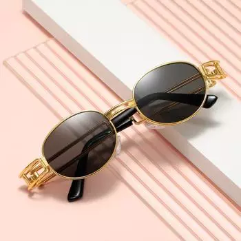 Punk Retro Sunglasses Men And Women Personality Metal Round Frame Elliptical Sunglasses Hipster Street Hip Hop Glasses