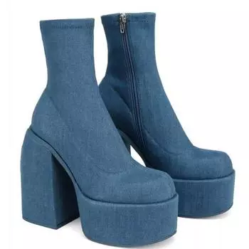 Punk short boots women s thick heel spring and autumn waterproof platform high heel boots slim legs women s elastic boots 43 large size 36 чёрный