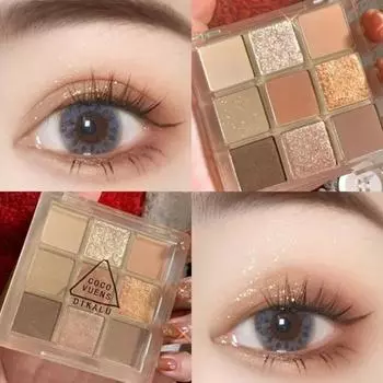 Punk Smokey Black Glitter Pearly Eyeshadow Palette Shiny Sparkly Eye Makeup 9 Colors Fashion
