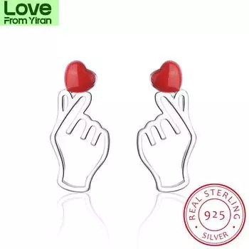 Punk Statement 925 Sterling Silver Earrings Hand Love Heart Earrings For Women Ear Studs Party Wedding Jewelry Pendientes