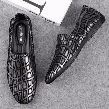 Punk Style Male Loafers New Handmade Moccasins Genuine Leather Men Casual Flats Luxury Comfy Mens Driving Footwear Slip on Flat 37 чёрный