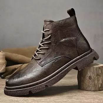 Punk Style Motorcycle Boots for Men Retro Style Leather Male Sneakers Fashion Brand Men Casual Shoes Comfortable Man Ankle Boots 38 коричневый