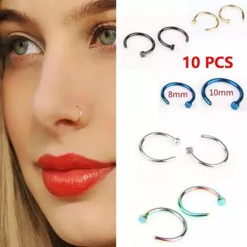 Punk Tragus Circular Hoop C Shape Stainless Steel Small Jewelry Lip Rings Nose Rings Body Piercing 8mm зелёный
