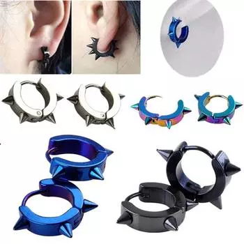 Punk Unisex Black Gothic Fashion Geometric Spike Hoop Earrings Stud Earring Accessories Jewelry серебряный