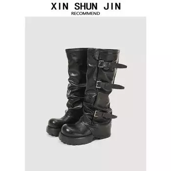 Punk Wasteland Wind But Knee Boots Women s Tall Knight Boots Vintage Pile Boots Pants Tube Boots Maillard 35
