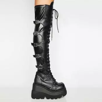 Punk women s knee-high boots cross-lace-up women s party sexy long boots 36 чёрный