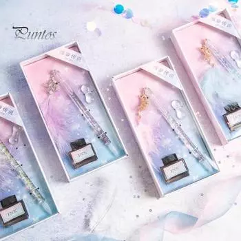 Puntos 1 компл.. Ручка для подписи «Ловец снов», наконечник для ручки ручной работы, стеклянная ручка с кристаллами и чернилами синий