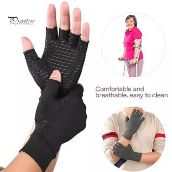 Puntos 1 пара унисекс компрессионных перчаток для облегчения боли при артрите и восстановлении на половину пальцев L чёрный
