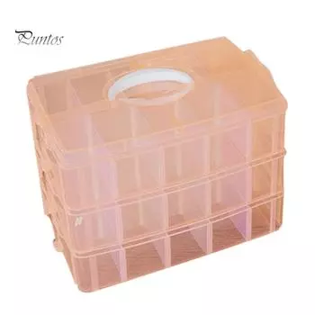 Puntos 3-слойный прозрачный бижутерный бусины для хранения поделок органайзер коробка-чехол розовый