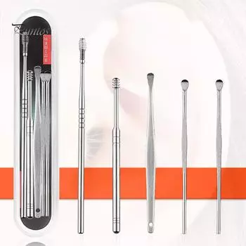 Puntos 5 шт. нержавеющая сталь спиральная пружина ушные палочки ложка для удаления серы очиститель с коробкой one size