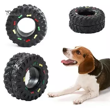 Puntos Chew Sound Squeaky Play Toy Pet Dog Puppy Tire Shape Bite Resistance Interactive чёрный
