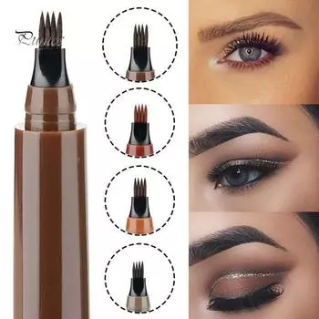 Puntos Cosmetic 4 головки, вилка, жидкий карандаш для татуировки бровей, водонепроницаемость, стойкий усилитель для бровей темно-коричневого