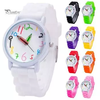 Puntos Детские кварцевые наручные часы с арабскими цифрами и карандашом с аналоговым дисплеем чёрный