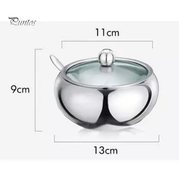 Puntos Кухонная миска для соли и сахара из нержавеющей стали Контейнер для приправ с крышкой Ложка 450ml серебряный