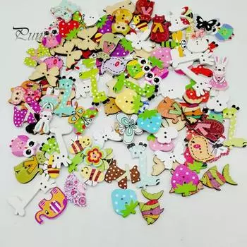 Puntos мультфильм экологически чистые деревянные 50 шт./сумка пуговицы с животным узором вязание пуговицы для одежды разноцветный