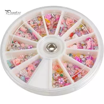 Puntos Nail Art 1200 шт. смешанные цветы с бантом на кончиках блестящие украшения для маникюра one size
