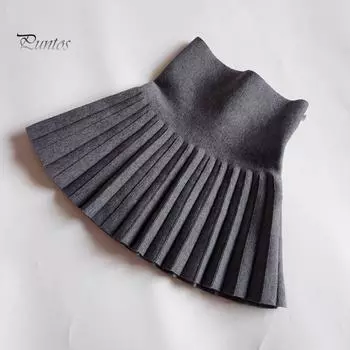 Puntos однотонная детская осенняя школьная вязаная плиссированная юбка с высокой талией 2T чёрный