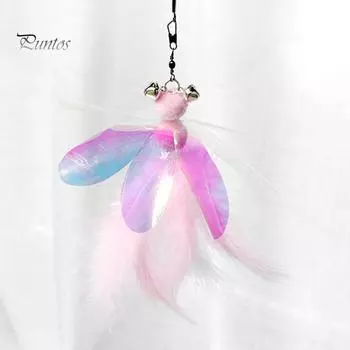 Puntos Pet Cats Kitten Bell Feather Dragonfly Shape Teaser Wand Replacement Head Toy