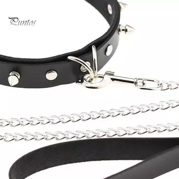 Puntos Women Faux Leather Chain Strap Bondage Harness Choker Slave Cosplay Supplies one size