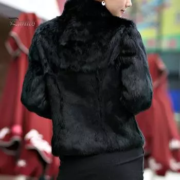 Puntos женский однотонный повседневный зимний кардиган из искусственного меха с воротником-стойкой, тонкое короткое пальто M чёрный