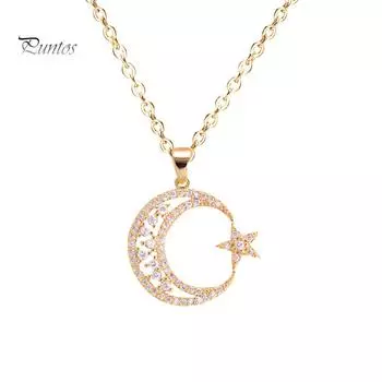 Puntos женское ожерелье с кубическим цирконием и инкрустацией в виде полумесяца, звезды, цепочки и ожерелья, ювелирные изделия серебряный