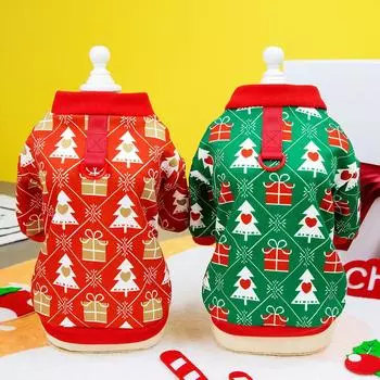 Puppy Dog Christmas Clothes Soft Cat Clothes T-shirt Cute Christmas Tree Pet Clothing For New Year Warm Clothes Costume Yorkies S
