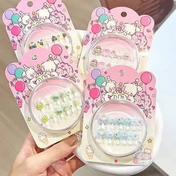 Puppy Dog Kids Cartoon Fake Nails Rabbit Bear Kids Fake Nail Extension Student E and F