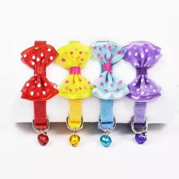 Puppy Dog Pet Cat Bowtie Collar Adjustable Nylon Strap Pet Collar with Bow Tie and Little Bell Doggy Kitten Collar 1.0cm 19-32cm 1.0cm 19-32cm