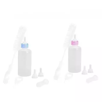 Набор бутылочек для кормления щенков, домашних собак, кошек, кормушка для молока с щеткой-пустышками A#S синий