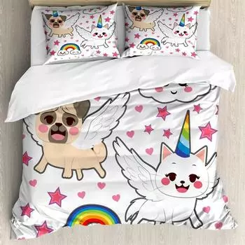 Puppy kitten star 3Pcs Bedding Sets 3D Digital Printing Custom Quilt Duvet Cover Set Home Queen King Quilt Pillowcase EU single(135x200cm)