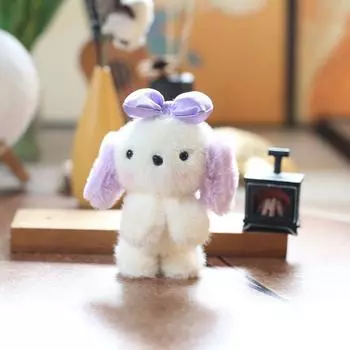 Puppy Plush Cute Keychain Bow Stuffed Animal Short Fur Gift For Teens Girls Purple