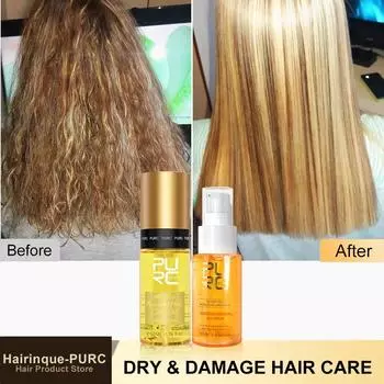 PURC Professional 24K Gold Essence Hair Oil Nourishing Smoothing Hair Serum Repair Damaged Frizz Несмываемые средства по уходу за волосами жёлтый