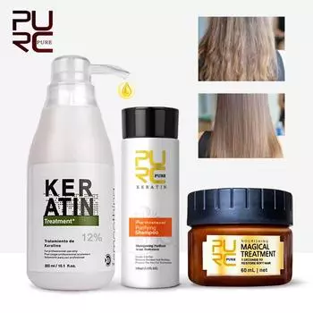 PURC Professional Keratin Hair Treatment Set Бразильский крем для выпрямления волос Разглаживающий шампунь Волшебная маска для волос Уход 0 Degree Keratin Set белый