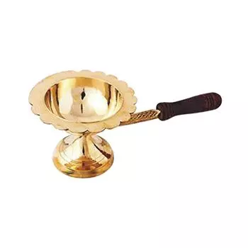 Pure Brass Dhoop Dani with Wooden Handle | Dhup Dani | Incense Dhup Burner for Diwali Laxmi Poojan Aarti Diya Mandir Pooja Spritual Item золотистый