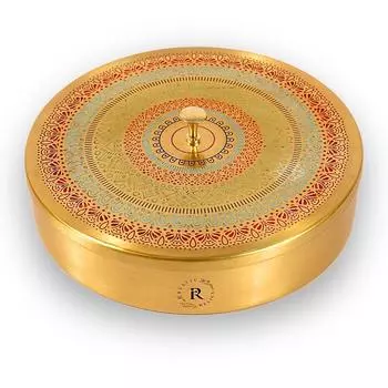 Pure Brass Spice Box | 8 INCH Round | BIDRI Work | Box Includes 7 Containers and 1 Spoon