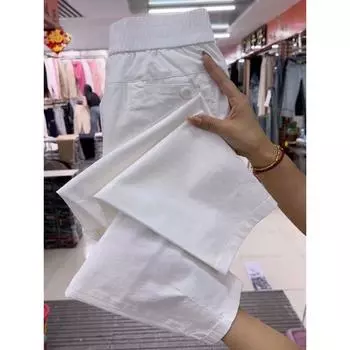 Pure Color High Waist Washed Cotton Loose Elastic Casual Pants Khaki shorts 4XL
