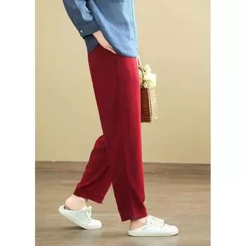 Pure Color Linen Tencel Skinny Pants Women s Summer 2025 New Arrival Thin High Drooping Slimming Casual Pants Pure Linen Pants Burgundy All yards