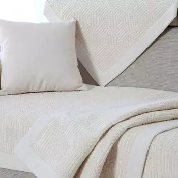 Pure Color Sofa Cushion Creamy-white Fabric Leather Sofa Seat Cover Cover All Year Round Neutral Armrest Backrest Towel Non Slip Non-Dyed Creamy-white checkered edging 70 * 70cm