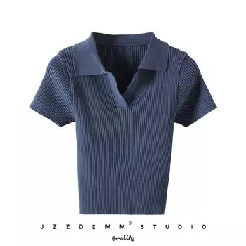 Pure Color T-Shirt Summer Silm Tops Knitting Short Sleeve Blue All yards